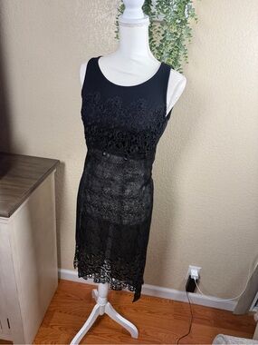 bebe Black Lace Midi Sheath Dress